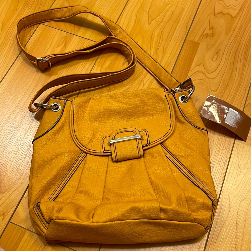 Plum brand yellow tan handbag NWT